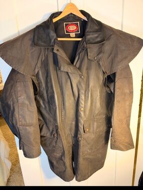 Vintage Australian Outback Collection Oilskin Jacket Coat Black Size L
